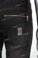 Men Casual Scratch Slim Fit Black Vintage Jeans