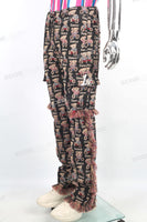 Pupular Cartoon Bear Pattern Tassel Straight Men Tapestry Pants