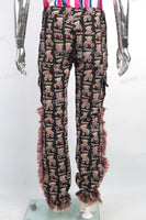 Pupular Cartoon Bear Pattern Tassel Straight Men Tapestry Pants
