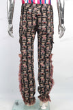 Pupular Cartoon Bear Pattern Tassel Straight Men Tapestry Pants