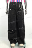 Removable Trousers Leg Black Men's Streetwear Vintage Baggy Cargo Jeans