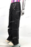 Removable Trousers Leg Black Men's Streetwear Vintage Baggy Cargo Jeans