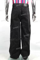 Removable Trousers Leg Black Men's Streetwear Vintage Baggy Cargo Jeans