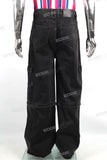 Removable Trousers Leg Black Men's Streetwear Vintage Baggy Cargo Jeans