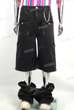 Removable Trousers Leg Black Men's Streetwear Vintage Baggy Cargo Jeans