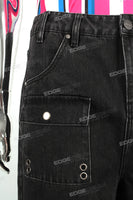 Removable Trousers Leg Black Men's Streetwear Vintage Baggy Cargo Jeans