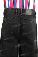 Removable Trousers Leg Black Men's Streetwear Vintage Baggy Cargo Jeans