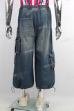 Wholesale Men Streetwear Cargo Denim Distressed Vintage Baggy Jeans