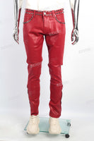 Men Skinny Red Waxed Denim Jeans Streetwear Hip Hop Jeans