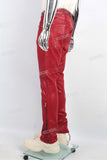 Men Skinny Red Waxed Denim Jeans Streetwear Hip Hop Jeans