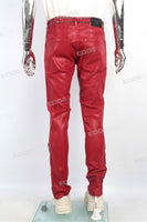 Men Skinny Red Waxed Denim Jeans Streetwear Hip Hop Jeans