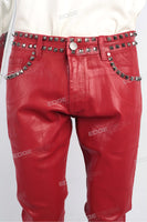 Men Skinny Red Waxed Denim Jeans Streetwear Hip Hop Jeans