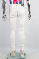 Men Jeans Customized Logo Printed White Denim Pants Skinny Ripped Jeans