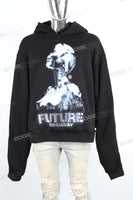 Women Long Sleeve Pullover Black Cotton Digital Printed Hoodie
