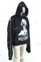Women Long Sleeve Pullover Black Cotton Digital Printed Hoodie