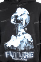 Women Long Sleeve Pullover Black Cotton Digital Printed Hoodie