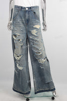 Women Distressed Ripped Flare Jeans Denim Pants Custom