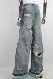 Women Distressed Ripped Flare Jeans Denim Pants Custom