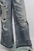 Women Distressed Ripped Flare Jeans Denim Pants Custom
