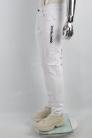 Print Embroidery Wihte Men Jeans