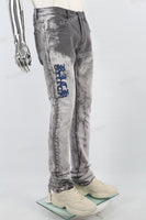 Grey Embroidery Logo Stacked Jeans Men
