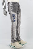 Grey Embroidery Logo Stacked Jeans Men