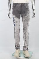 Grey Embroidery Logo Stacked Jeans Men