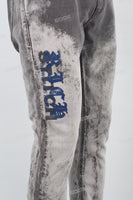 Grey Embroidery Logo Stacked Jeans Men