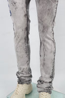 Grey Embroidery Logo Stacked Jeans Men