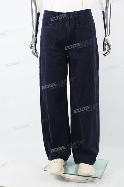 Navy Blue Metal Buckle Men's Baggy Pants