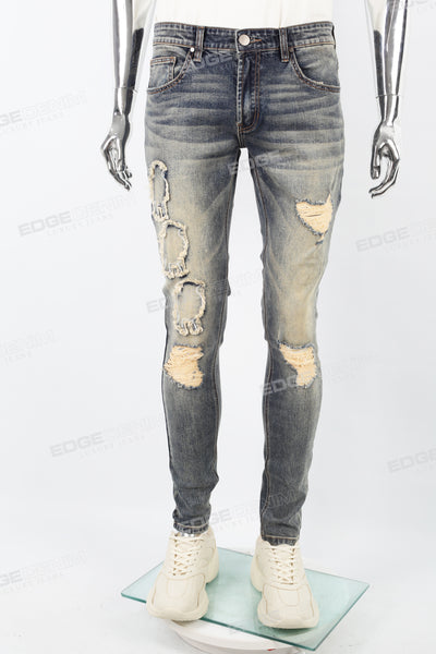 Vintage Patch Embroidery Men's Skinny Jeans