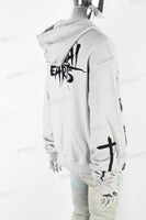 Vintage Wash Black Print Hooded White Hoodies
