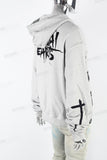 Vintage Wash Black Print Hooded White Hoodies
