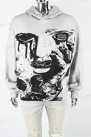 Vintage Wash Black Print Hooded White Hoodies