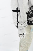 Vintage Wash Black Print Hooded White Hoodies