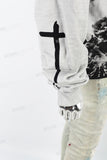 Vintage Wash Black Print Hooded White Hoodies