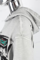 Vintage Wash Black Print Hooded White Hoodies