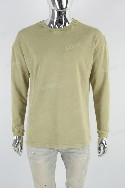 Grass Green Distressed Washed Long Sleeve Sweater