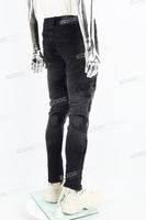 Fashion Skull Embroidered Black Ash Wash Mans Skinny Jeans