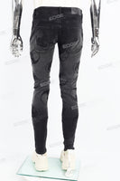 Fashion Skull Embroidered Black Ash Wash Mans Skinny Jeans