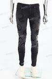 Fashion Skull Embroidered Black Ash Wash Mans Skinny Jeans