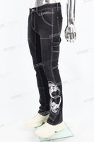 White Skull Embroidered Black Mans Cargo Pants