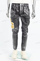 Letter Towel Embroidered Silver Black Mans Skinny Jeans