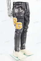 Letter Towel Embroidered Silver Black Mans Skinny Jeans
