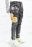 Letter Towel Embroidered Silver Black Mans Skinny Jeans