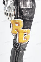 Letter Towel Embroidered Silver Black Mans Skinny Jeans