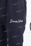 Dark royal blue logo embroidered knitted casual sweatpants
