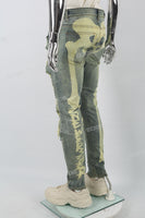 Distressed Blue Ripped Print Mens Jeans