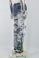 Blue Embroidery Ripped Spray Cargo Baggy jeans