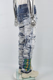 Blue Embroidery Ripped Spray Cargo Baggy jeans